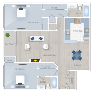 Discover a spacious floor plan for a two bedroom apartment in Valley Village, CA.